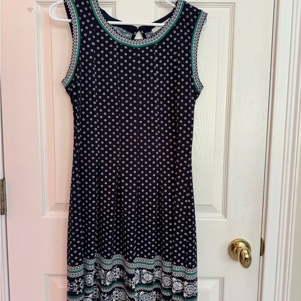 Max Studio Navy and White Patterned Dress with teal Trim